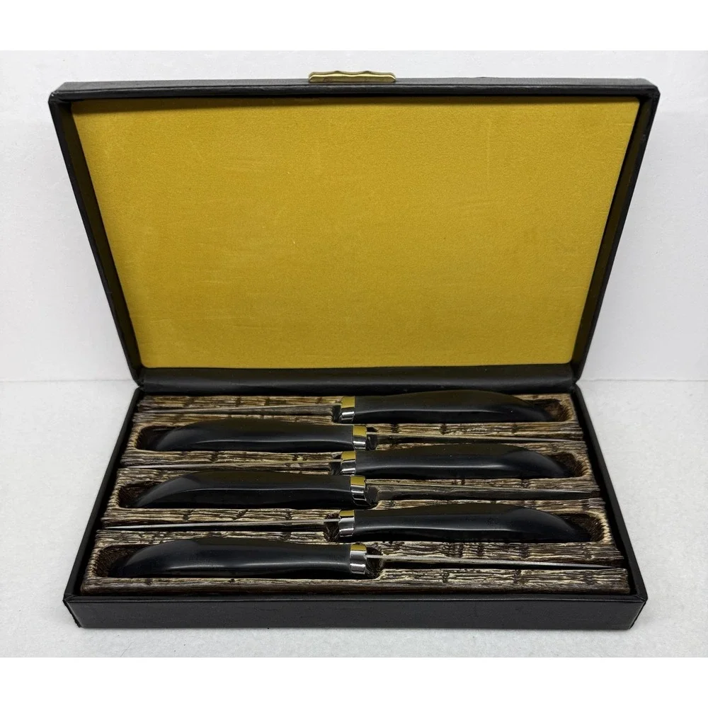 Vintage West Bend Steak Knives Set of 6 Hand Crafted USA Serrated Blades Boxed